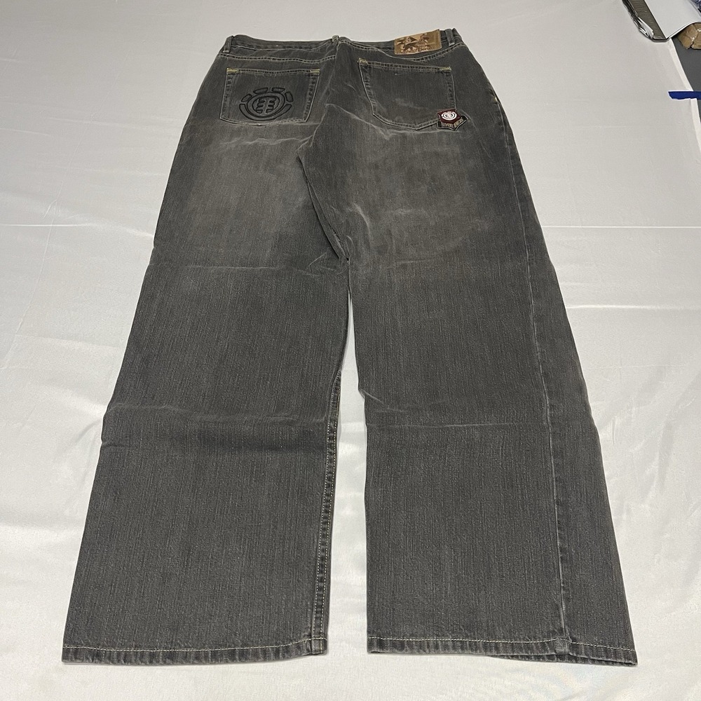 Element Jeans Men's 34 Gray Baggy Denim skater Wide leg Grunge Embroidered Y2K